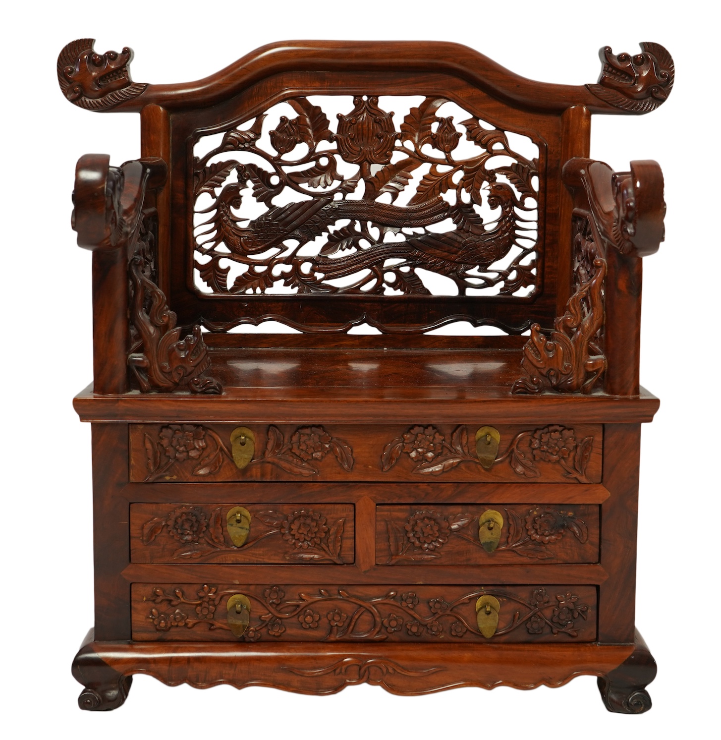 A Chinese huanghuali throne-shaped dressing cabinet, 20th century